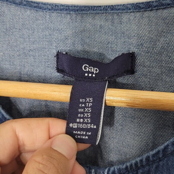 GAP Women's Blue 100% Cotton Drawstring Waist Roll Tab Long Sleeve Romper Sz XS - Picture 9 of 13